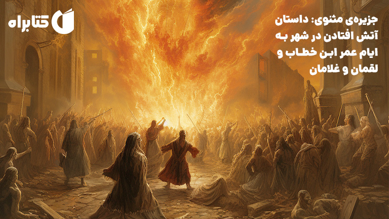معرفی و دانلود کتاب صوتی جزیره‌ی مثنوی: داستان آتش افتادن در شهر به ایام عمر ابن خطاب و لقمان و غلامان