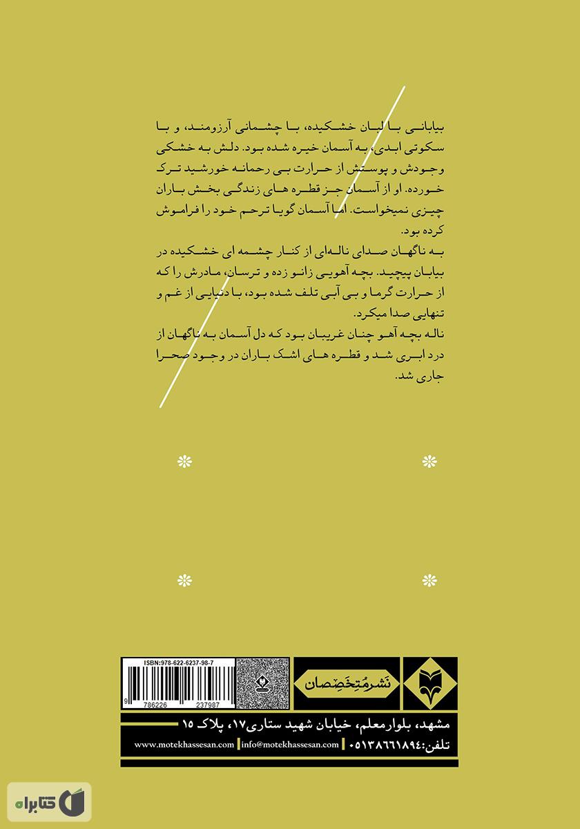 پشت جلد کتاب چشمه‌ی خشکیده در بیابان