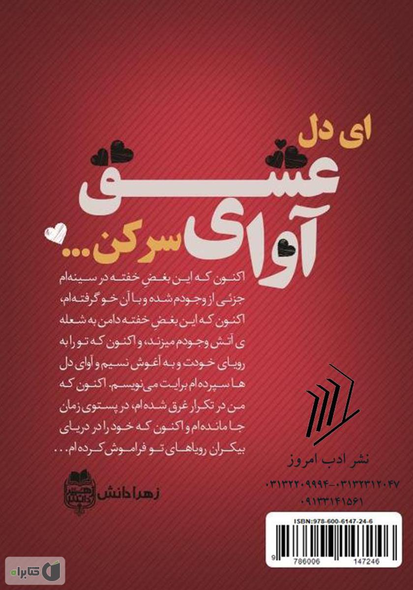 پشت جلد کتاب ای دل آوای عشق سر کن...