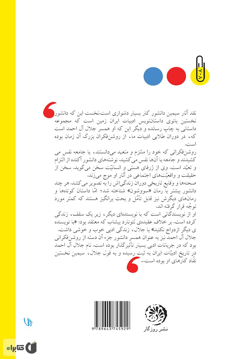 پشت جلد کتاب جزیره‌نشین سرگردان (جستارهایی درباره‌ی آثار سیمین دانشور)