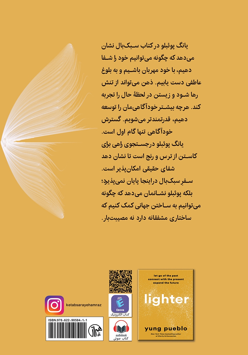 پشت جلد کتاب سبک بال: از رها کردن رنج گذشته و زیستن در لحظه حال تا ساختن آینده