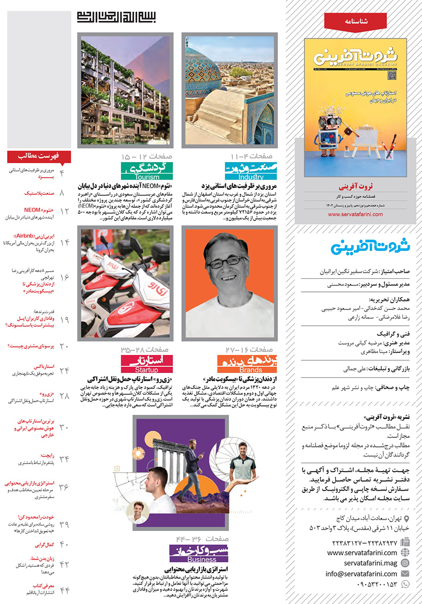 پشت جلد فصلنامه ثروت آفرینی - شماره 18 و 19