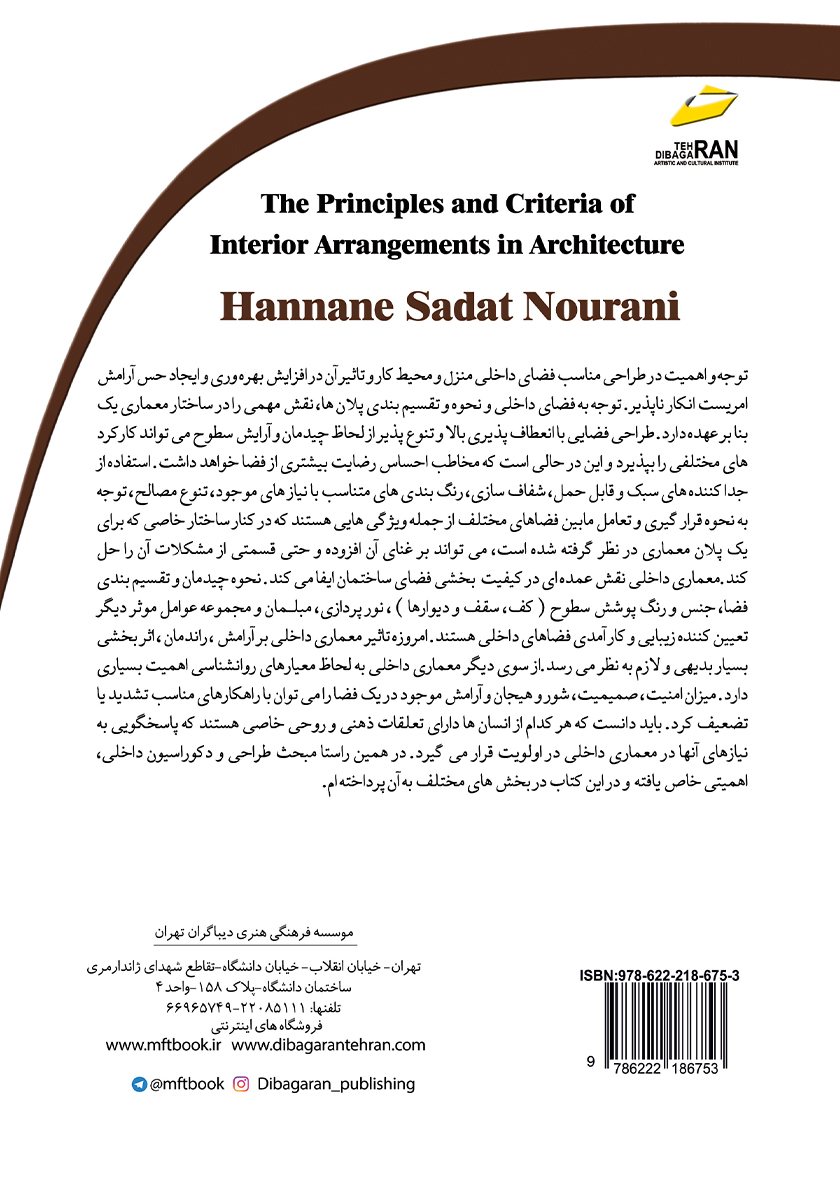 پشت جلد کتاب اصول و ضوابط چیدمان در معماری