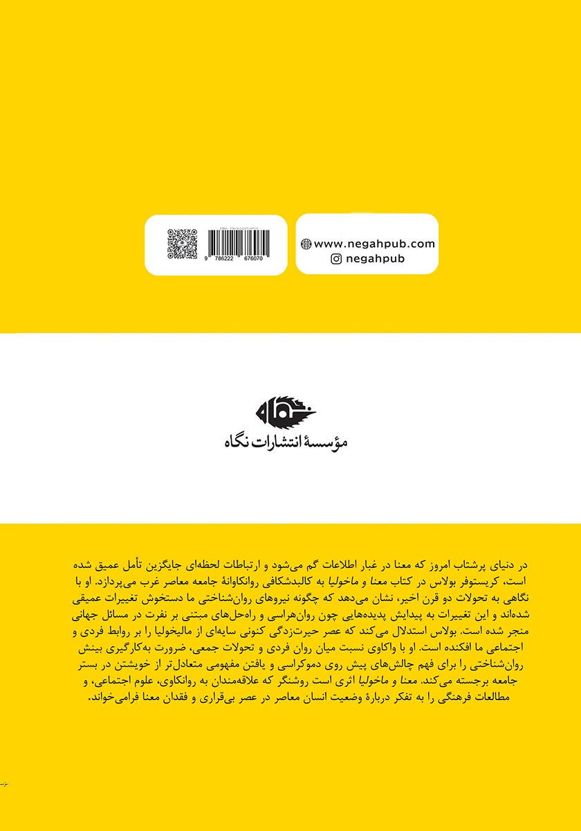 پشت جلد کتاب کتاب معنا و ماخولیا