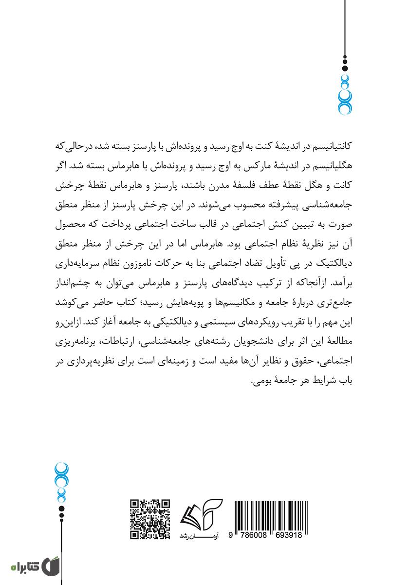 پشت جلد کتاب کتاب پارسنز و هابرماس (رویکرد دیالکتیکی به نظام اجتماعی)