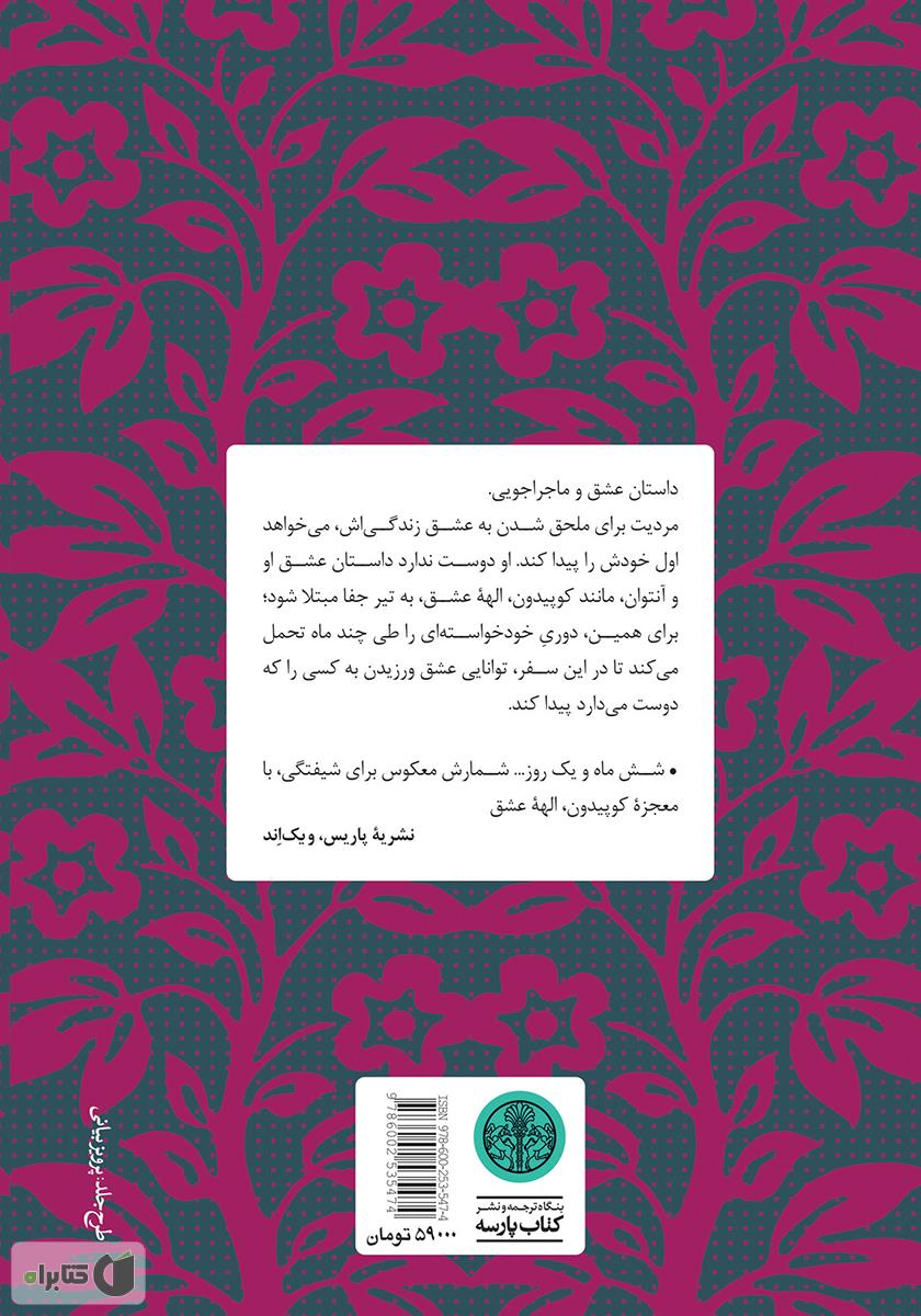 پشت جلد کتاب الهه عشق با بالهای کاغذی